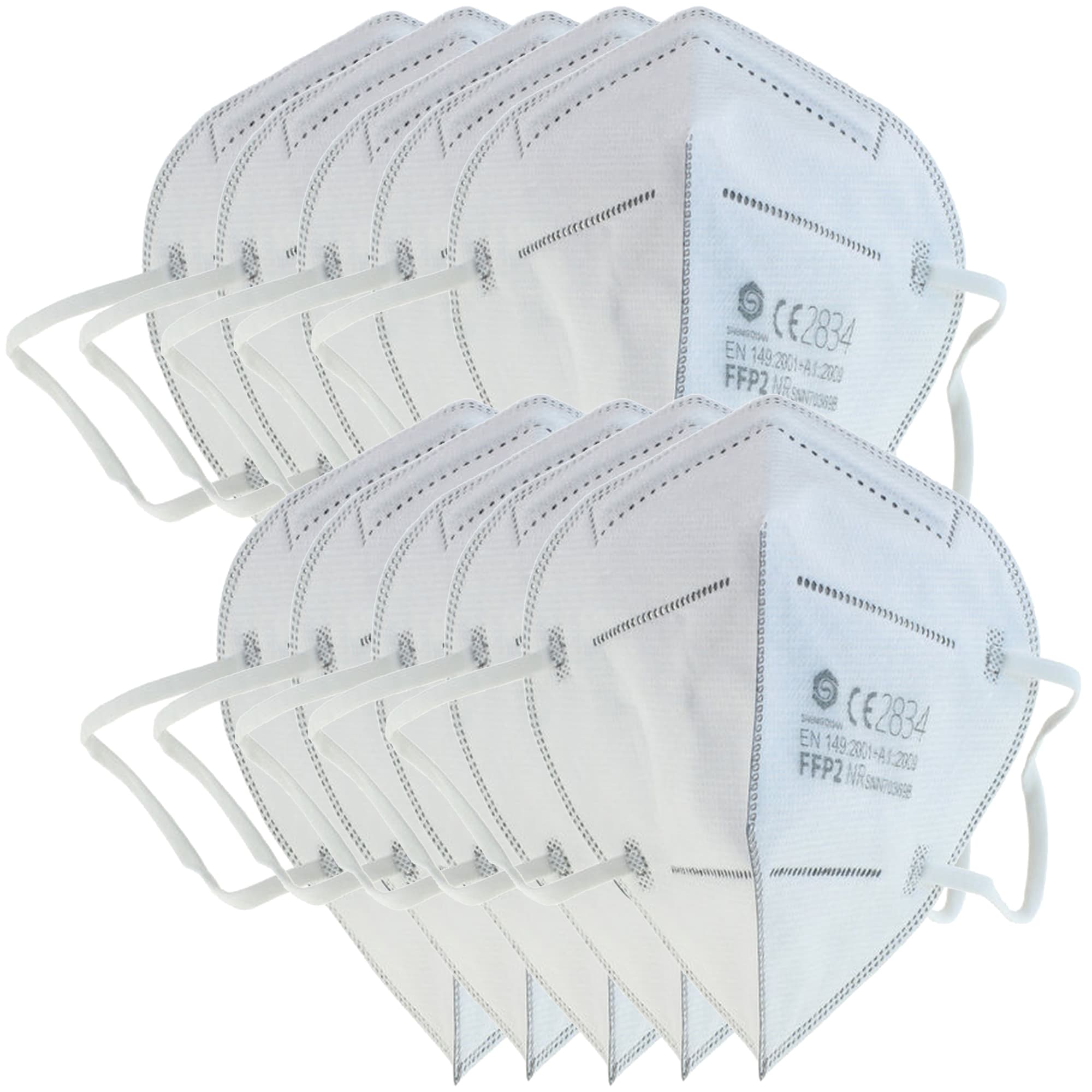 Masque de protection FFP2 10 pièces 5 couches sans valve, ration hebdomadaire, certifié selon DIN EN149: 2001 + A1: 2009, demi-masque filtrant les
