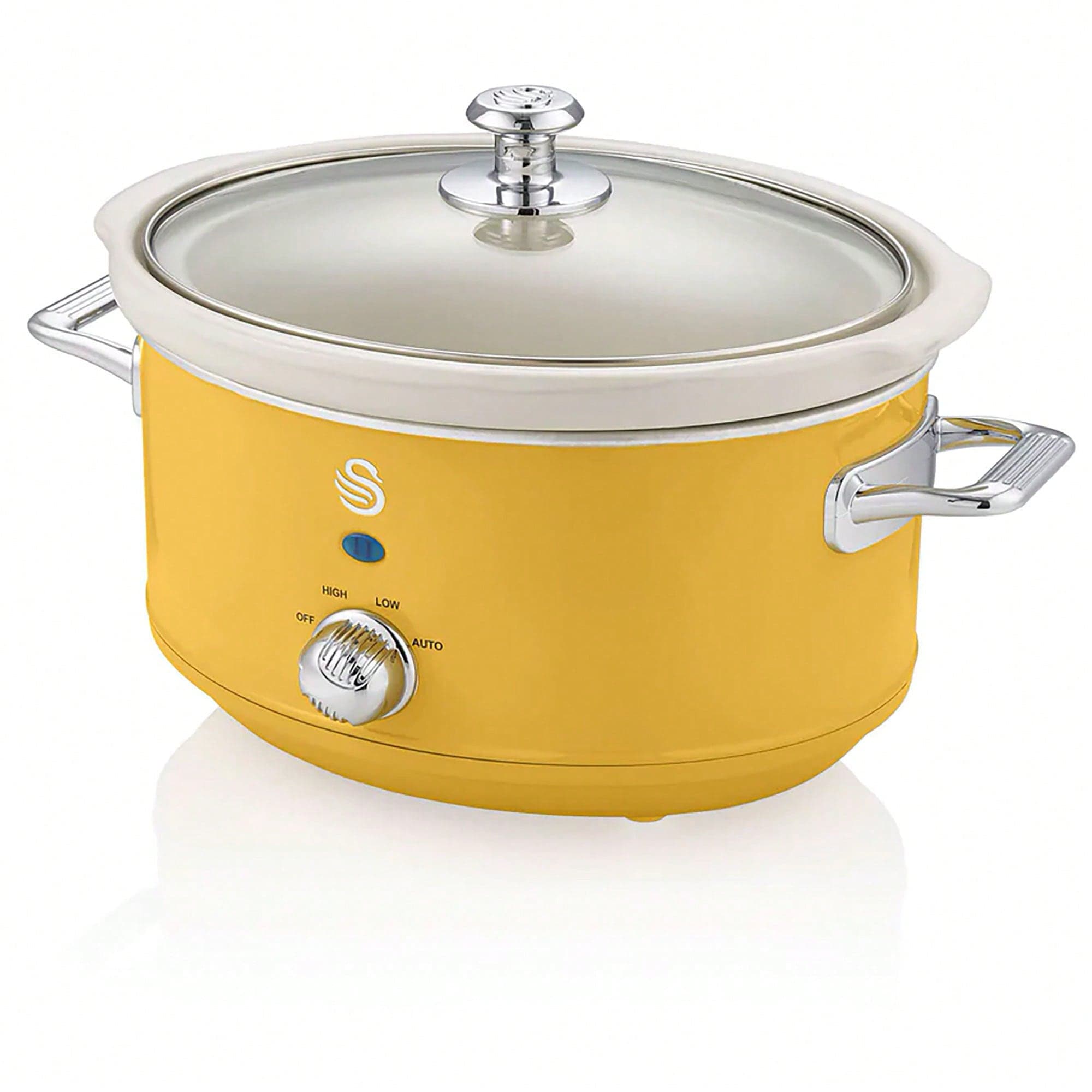 Retro Mijoteuse 3,5L Poêle Amovible en Céramique Antiadhésive, Vintage, SWAN, SF17021YELNEU, 200W, Jaune